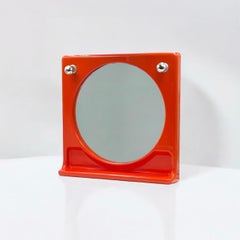 Space Age Wall Mirror with Bold Orange Frame and Lights, 1970s