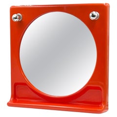 Space Age Wall Mirror with Bold Orange Frame and Lights, 1970s Space Age Wall Mirror with Bold Orange Frame and Lights, 1970s
