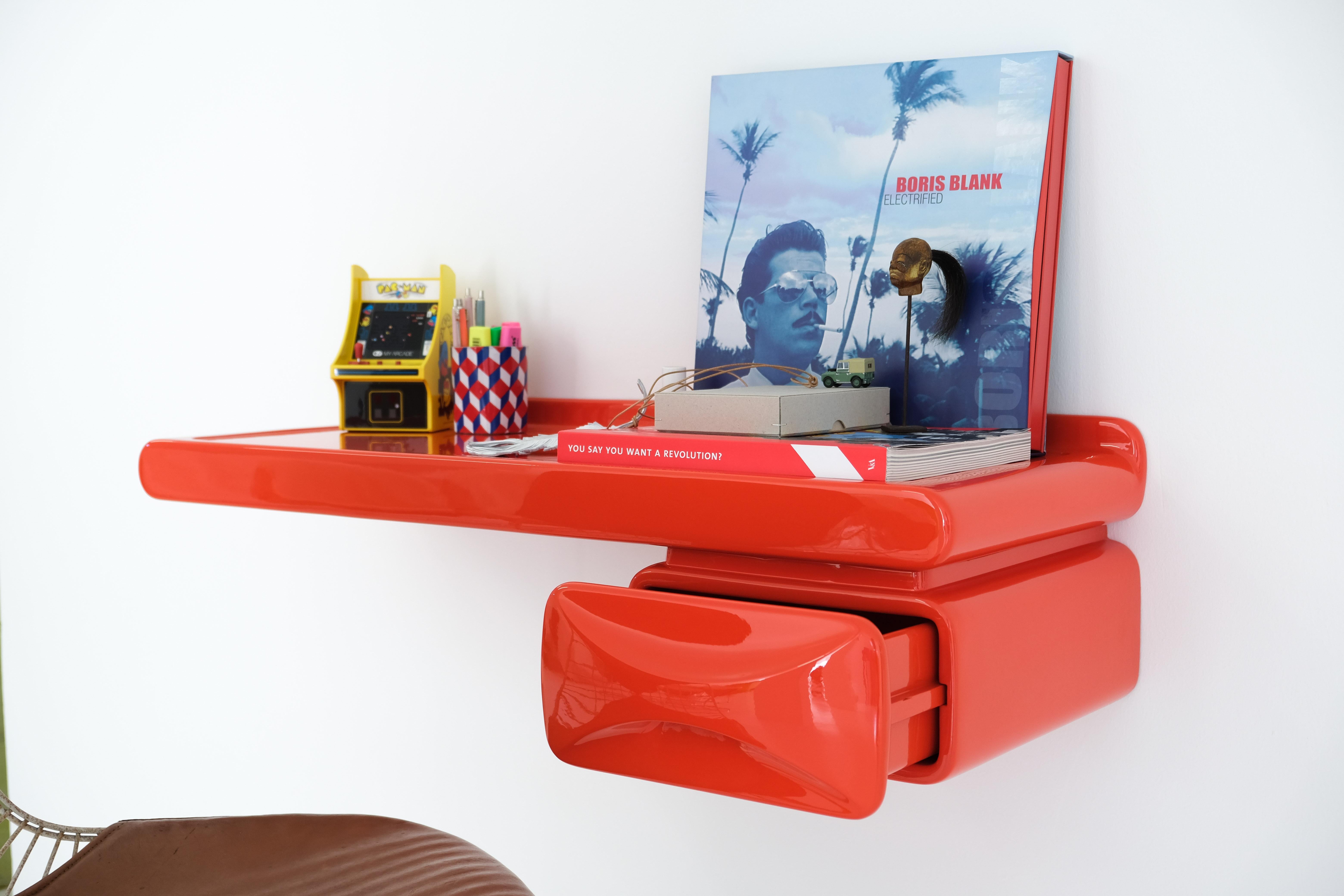 Space Age Wall Mounted Storage Board with Drawer or Desk Attrib. to Ernest Igl 11