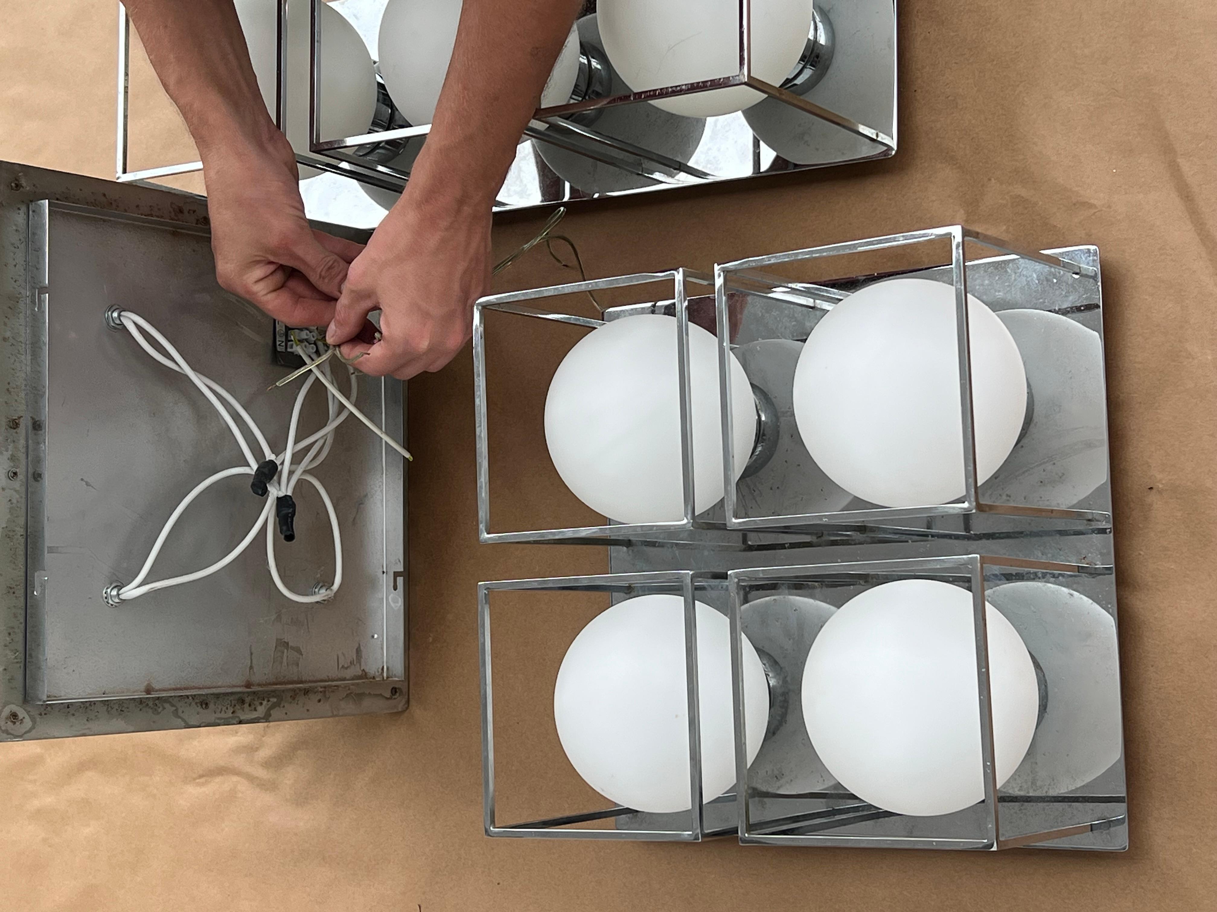 Space Age Wall Or Ceiling Lights Chrome And Glass For Sale 5