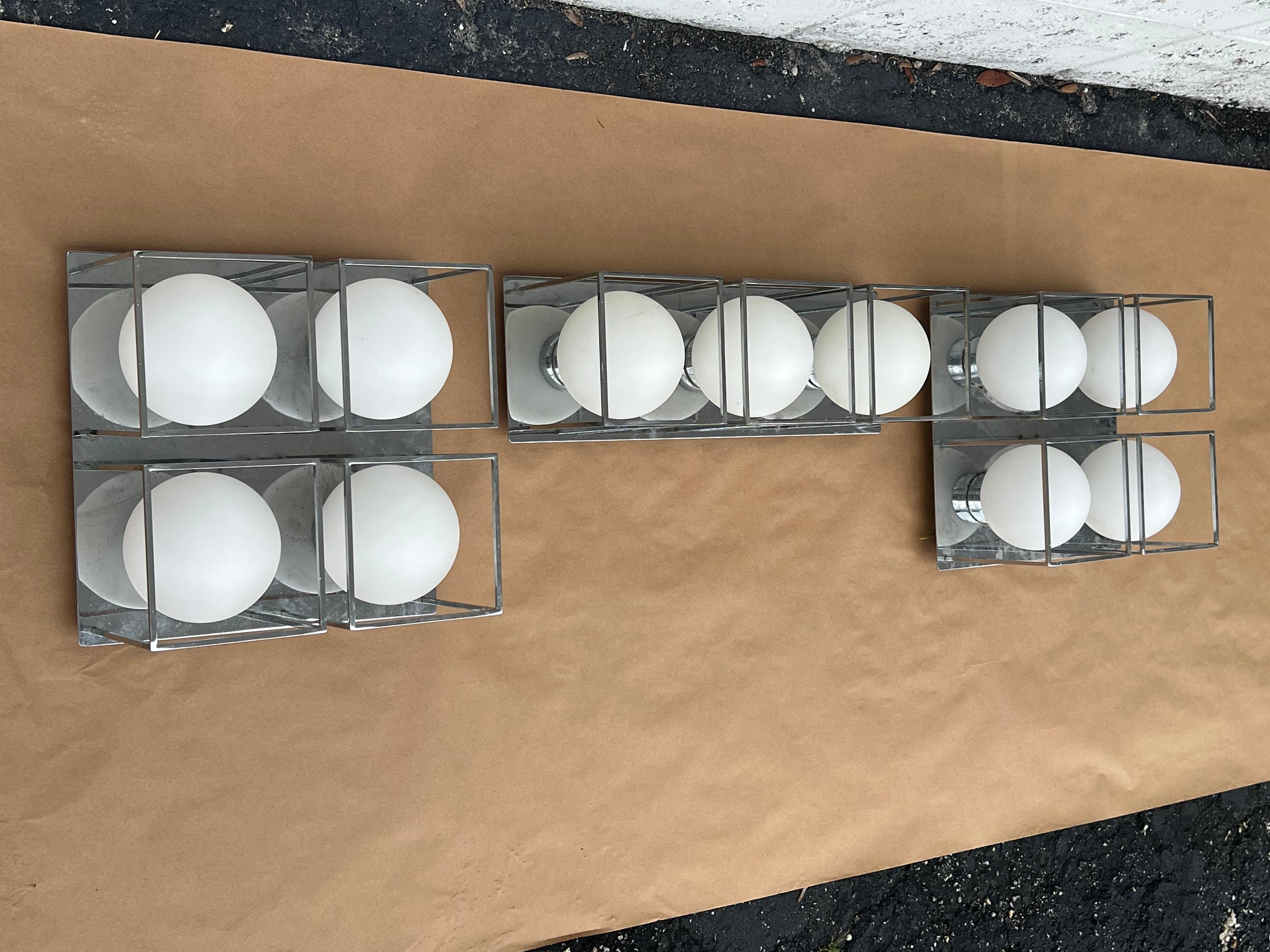 Space Age Wall Or Ceiling Lights Chrome And Glass For Sale 11