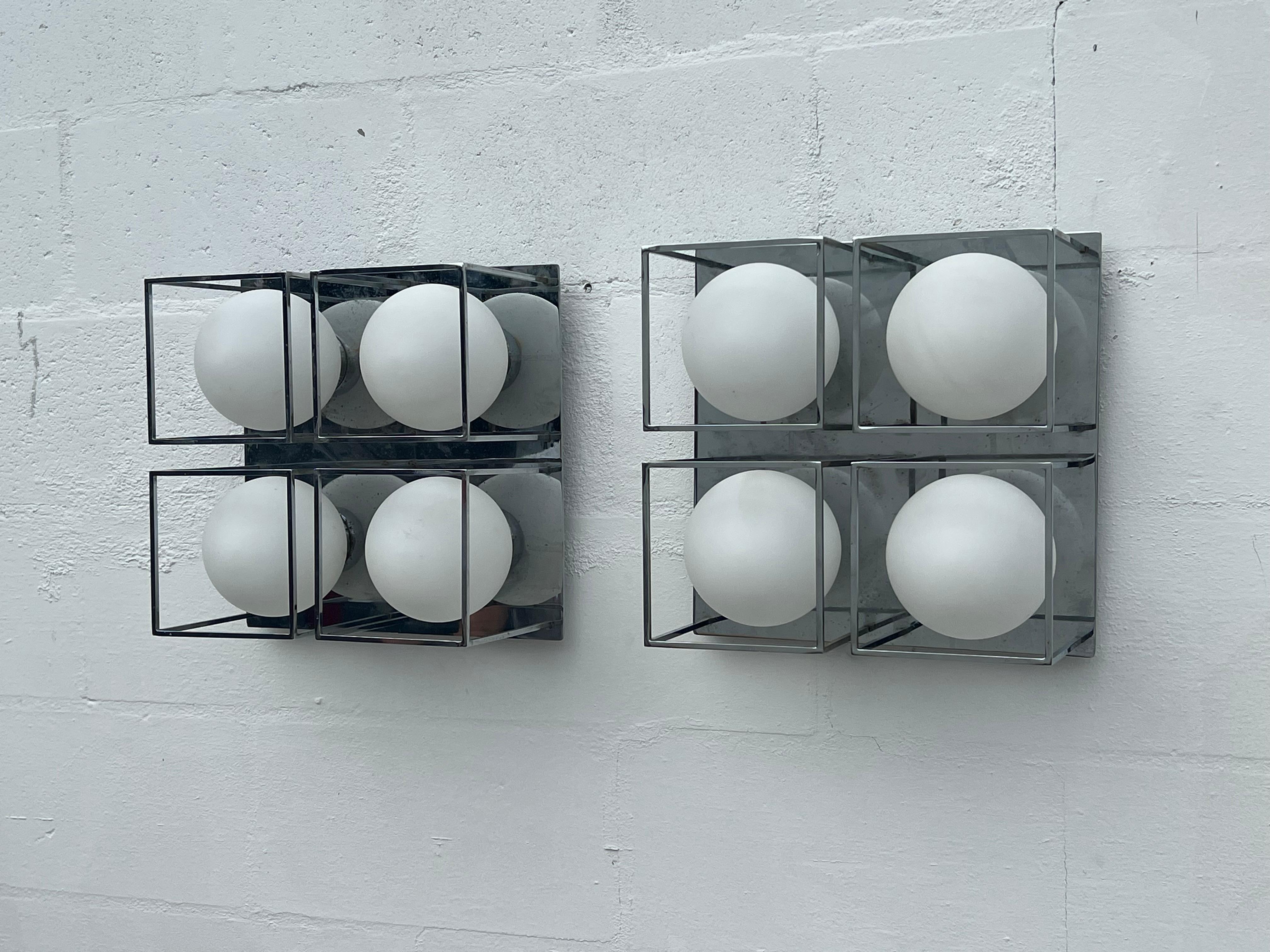 Mid-Century Modern Space Age Wall Or Ceiling Lights Chrome And Glass For Sale
