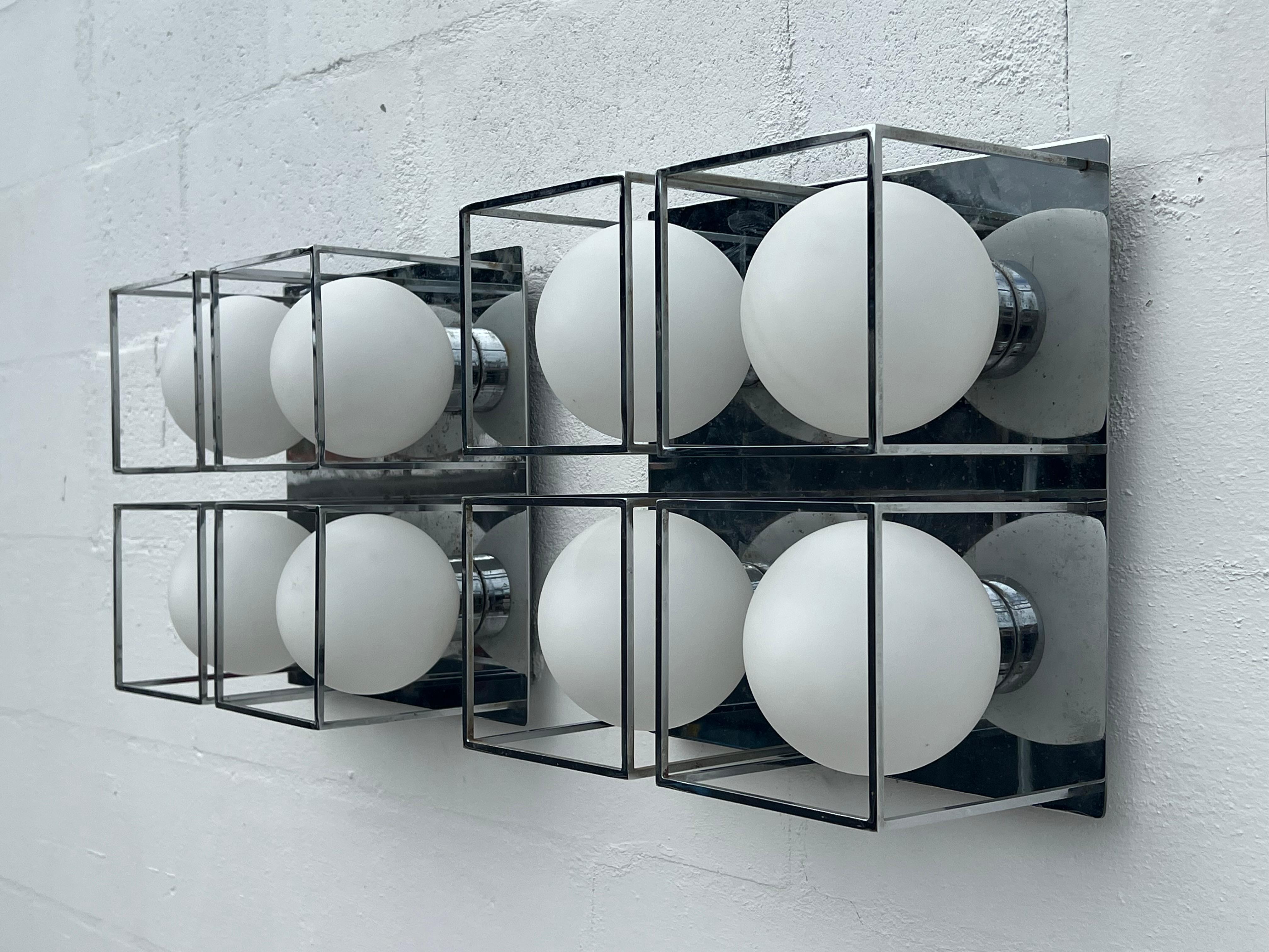 Italian Space Age Wall Or Ceiling Lights Chrome And Glass For Sale