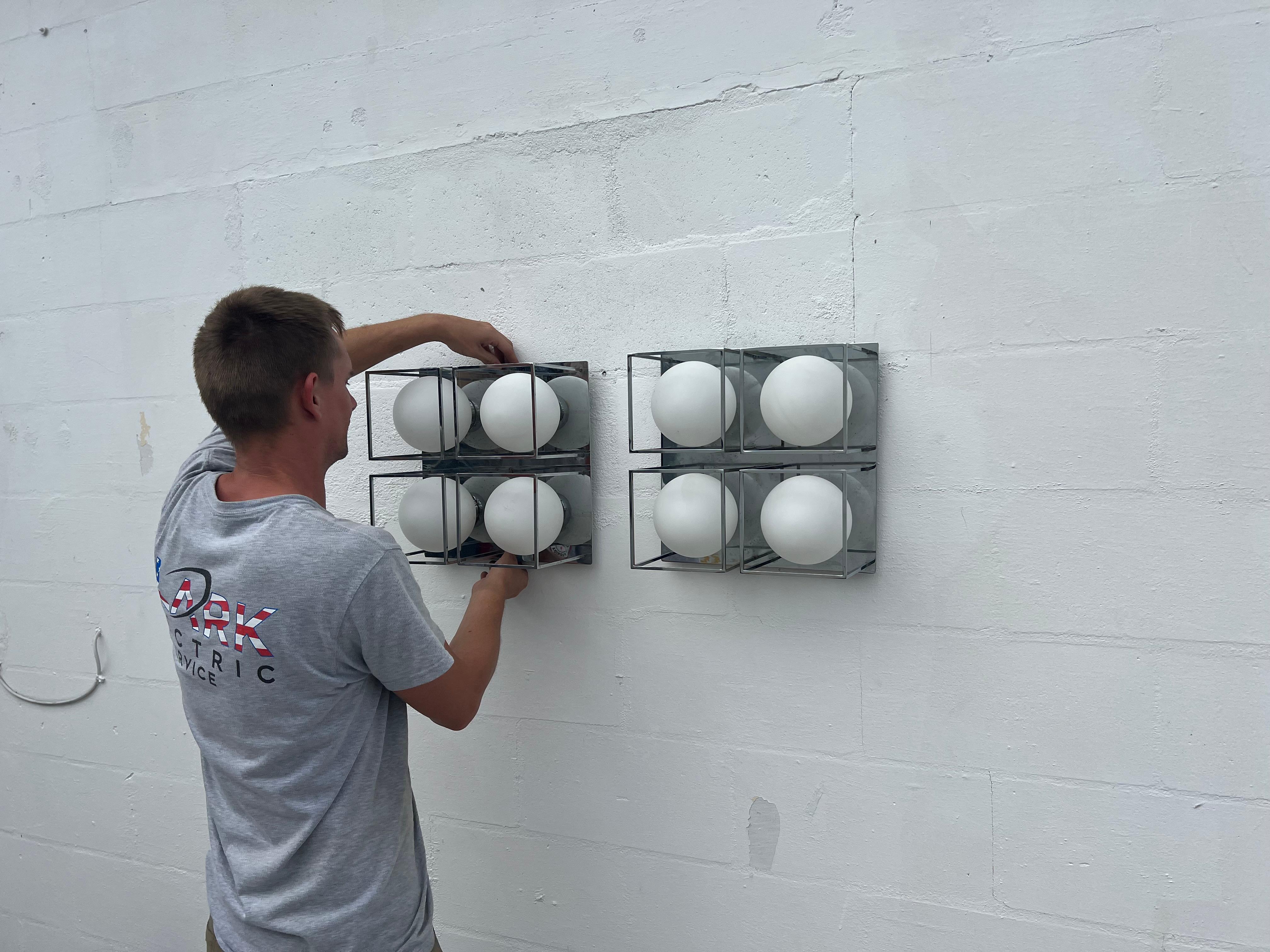 Late 20th Century Space Age Wall Or Ceiling Lights Chrome And Glass For Sale