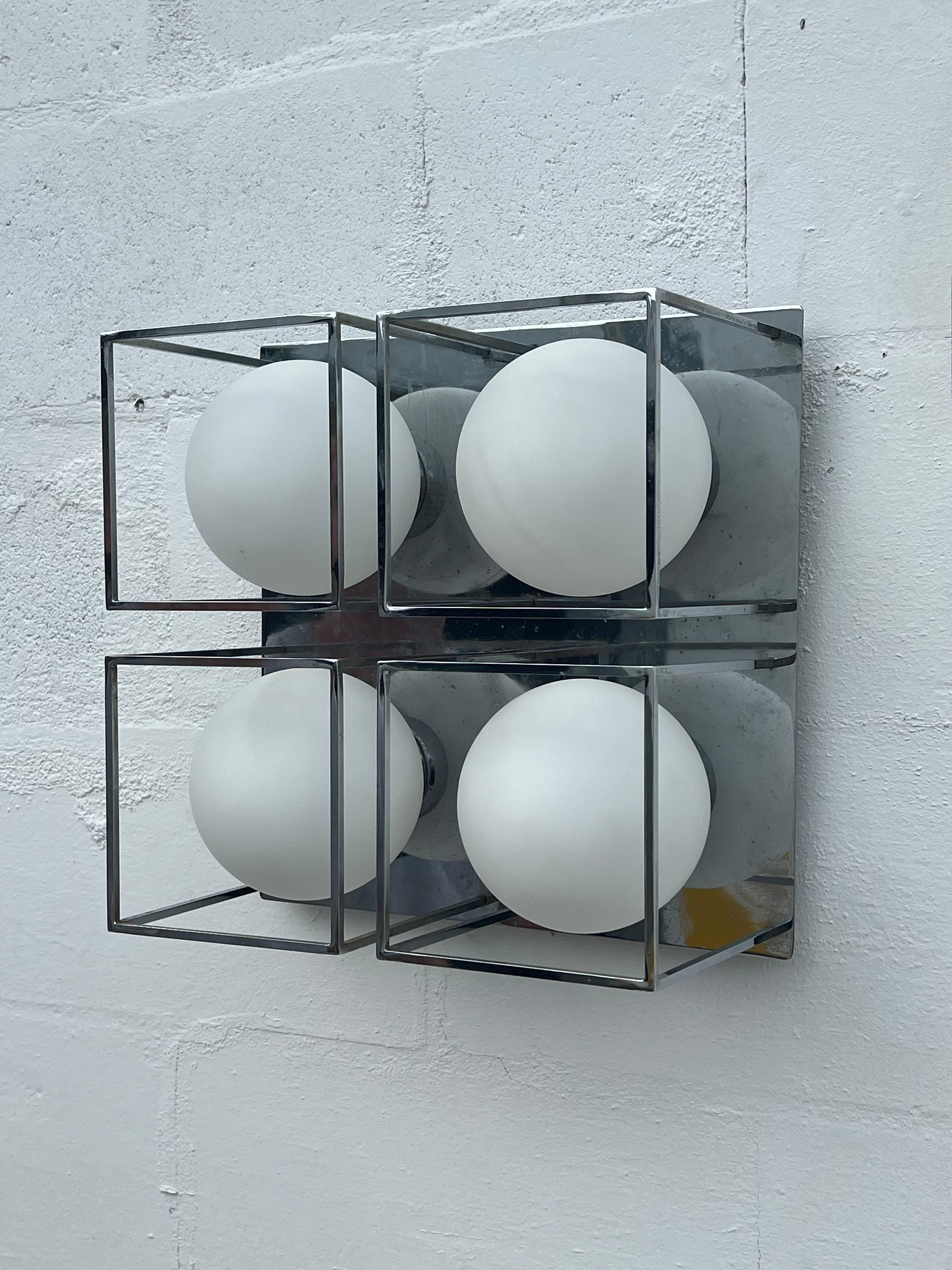 Steel Space Age Wall Or Ceiling Lights Chrome And Glass For Sale