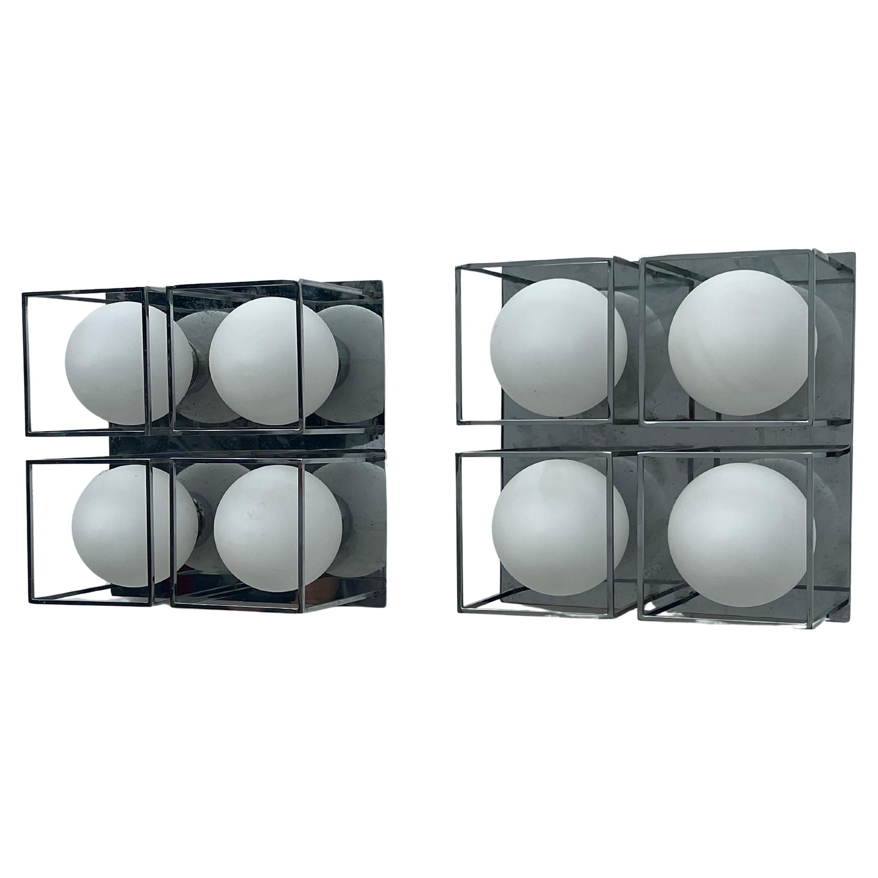 Space Age Wall Or Ceiling Lights Chrome And Glass For Sale