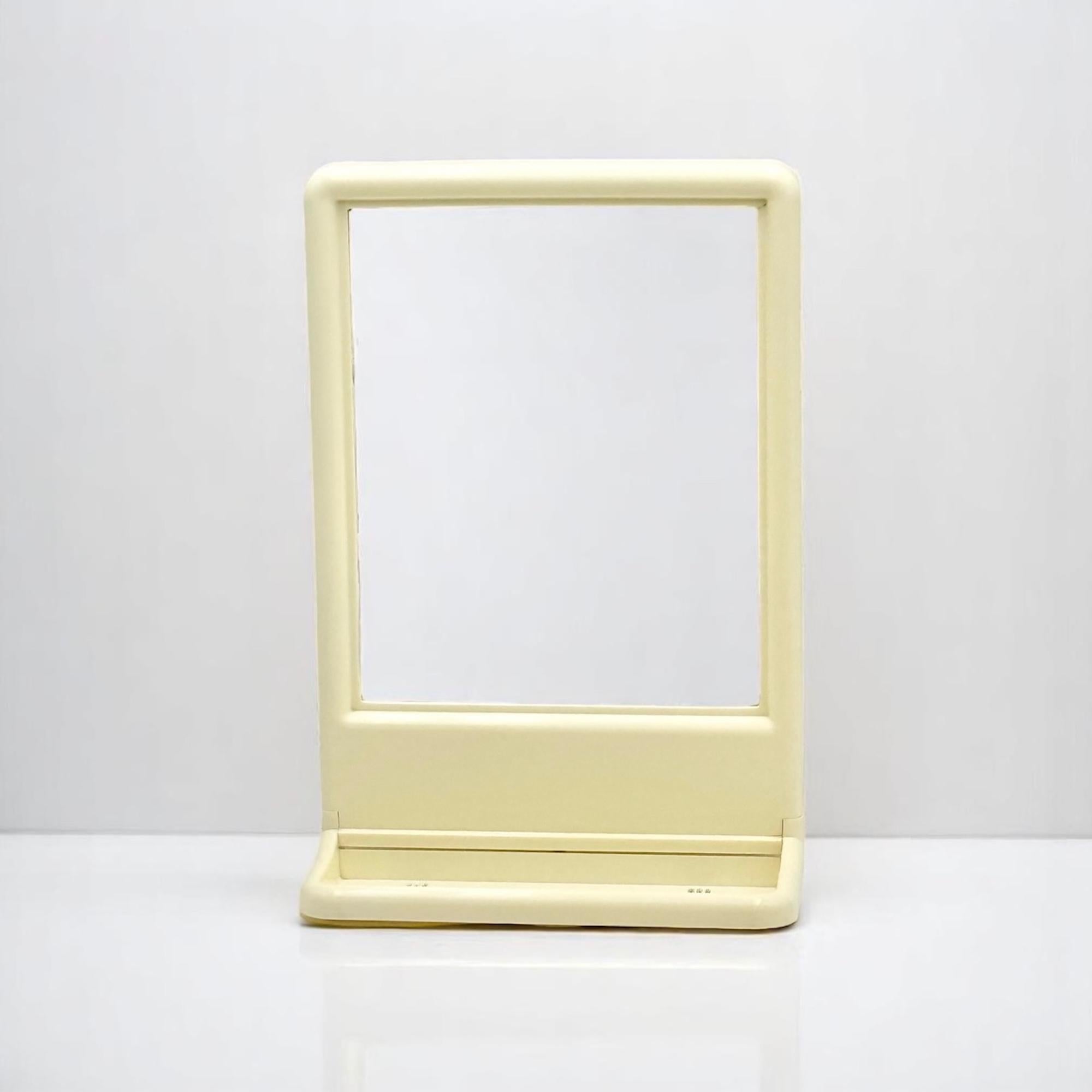 Italiano Space Age Wall or Table Mirror with Plastic Frame and Built-in Shelf 1970s in vendita