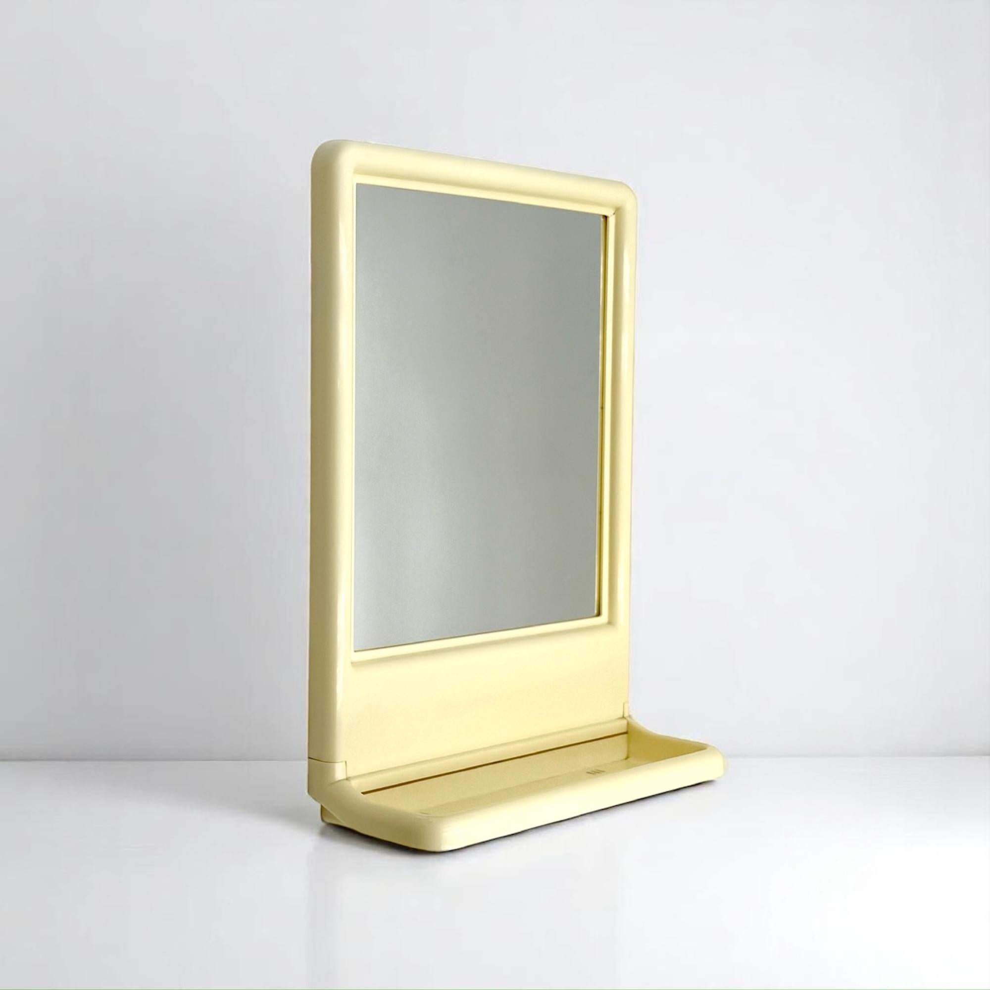 Vetro Space Age Wall or Table Mirror with Plastic Frame and Built-in Shelf 1970s in vendita