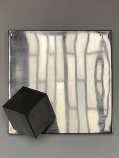 Space Age Wall Sculpture in metal with 3D Geometric Cube