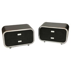 Space Age Waterfall Nightstands in Embossed Faux Leather and Chrome