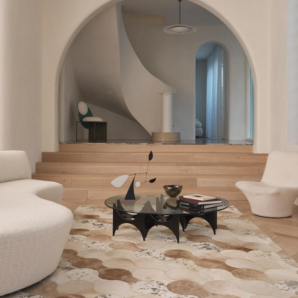 Art Déco Tappeto ondulato a linee ondulate personalizzabile Crema, Taupe, Caramello XLarge in vendita