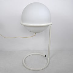 Space Age White Glass Globe Lamp in White Metal Standard