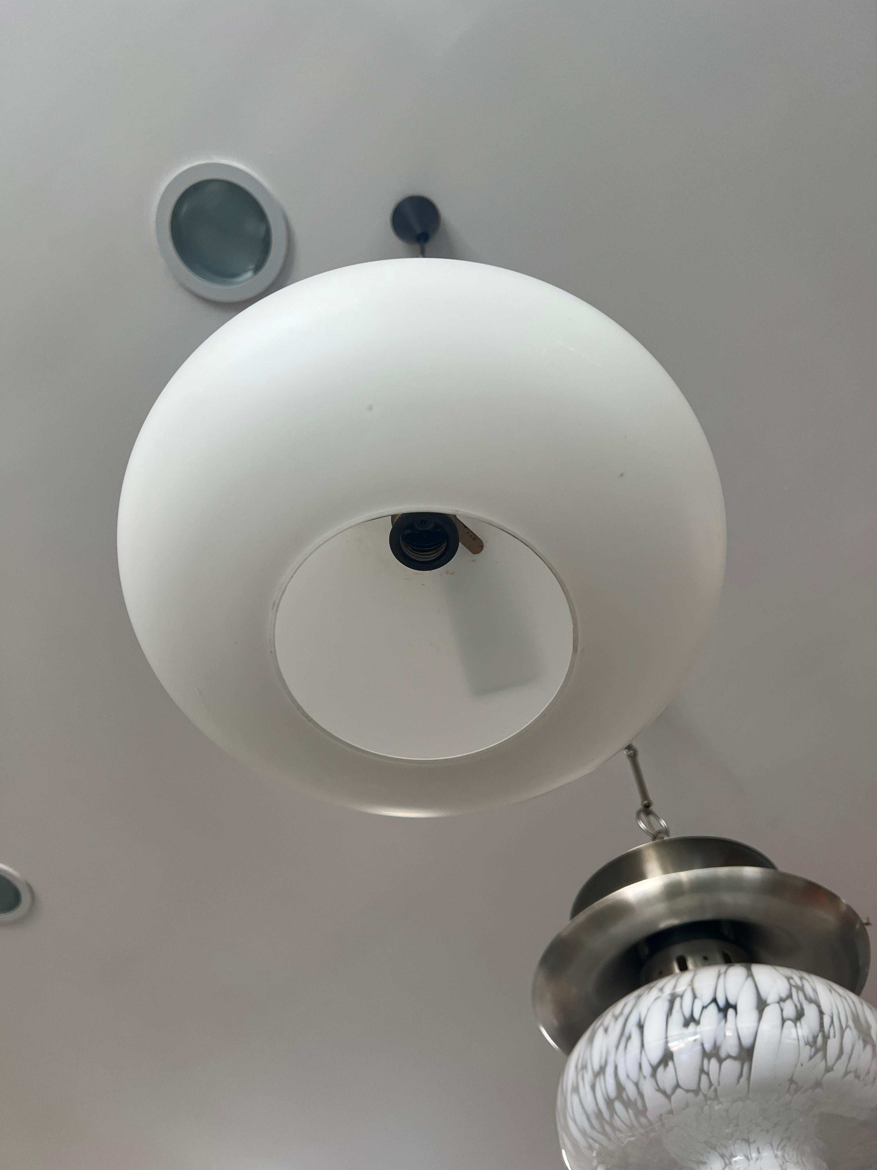 Late 20th Century Space Age White Glass Italian Pendant Light For Sale