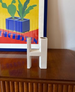 Space age white H letter shaped ceramic solifleur vase, Marcel Radureau ca. 1970