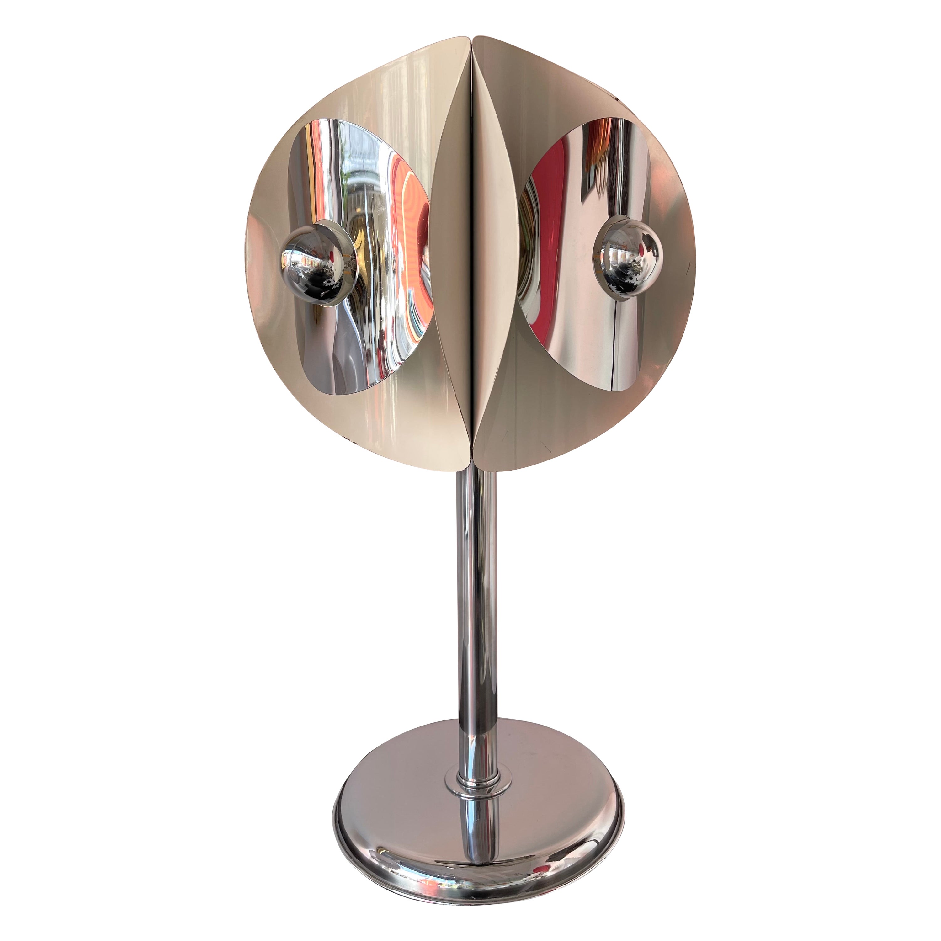 Space Age White Lacquered Metal Chrome Lamp by Reggiani, Italy, 1970s