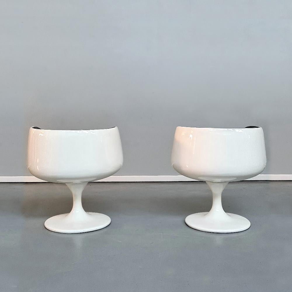 European Space Age White Plastic and Black Vinyl Chairs by Eero Aarnio, 1970s