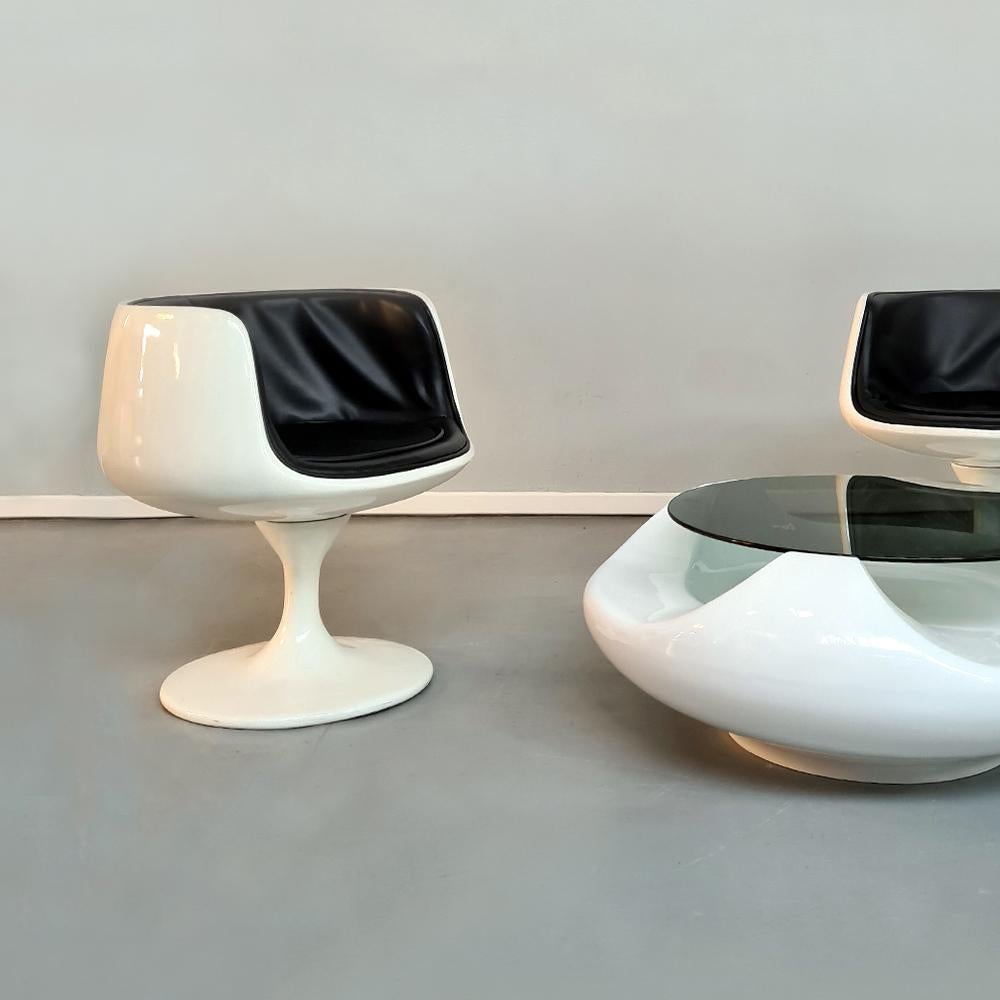 Space Age White Plastic and Black Vinyl Chairs by Eero Aarnio, 1970s 1