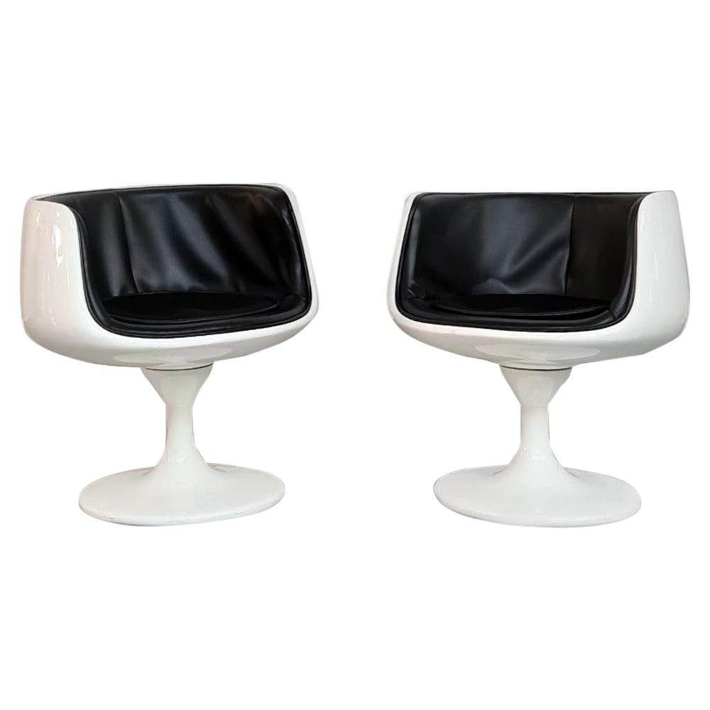 Space Age White Plastic and Black Vinyl Chairs by Eero Aarnio, 1970s