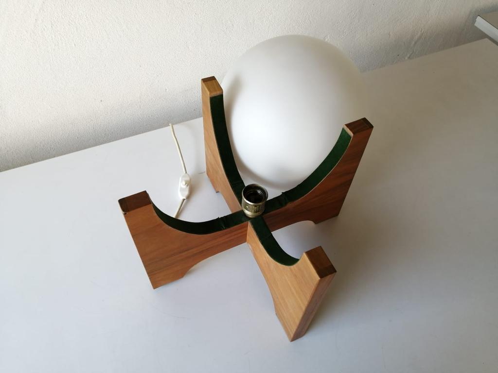 Space Age Wood & Ball Opal Glass Table Lamp by Temde, 1970s Germany 6