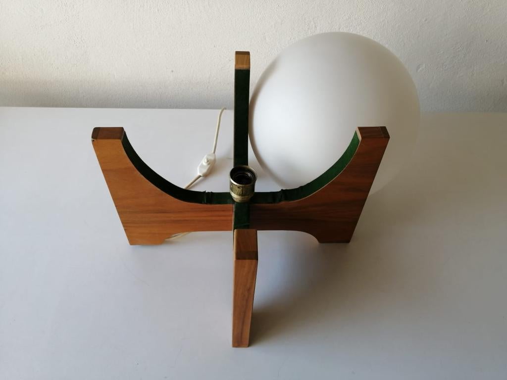 Space Age Wood & Ball Opal Glass Table Lamp by Temde, 1970s Germany 7