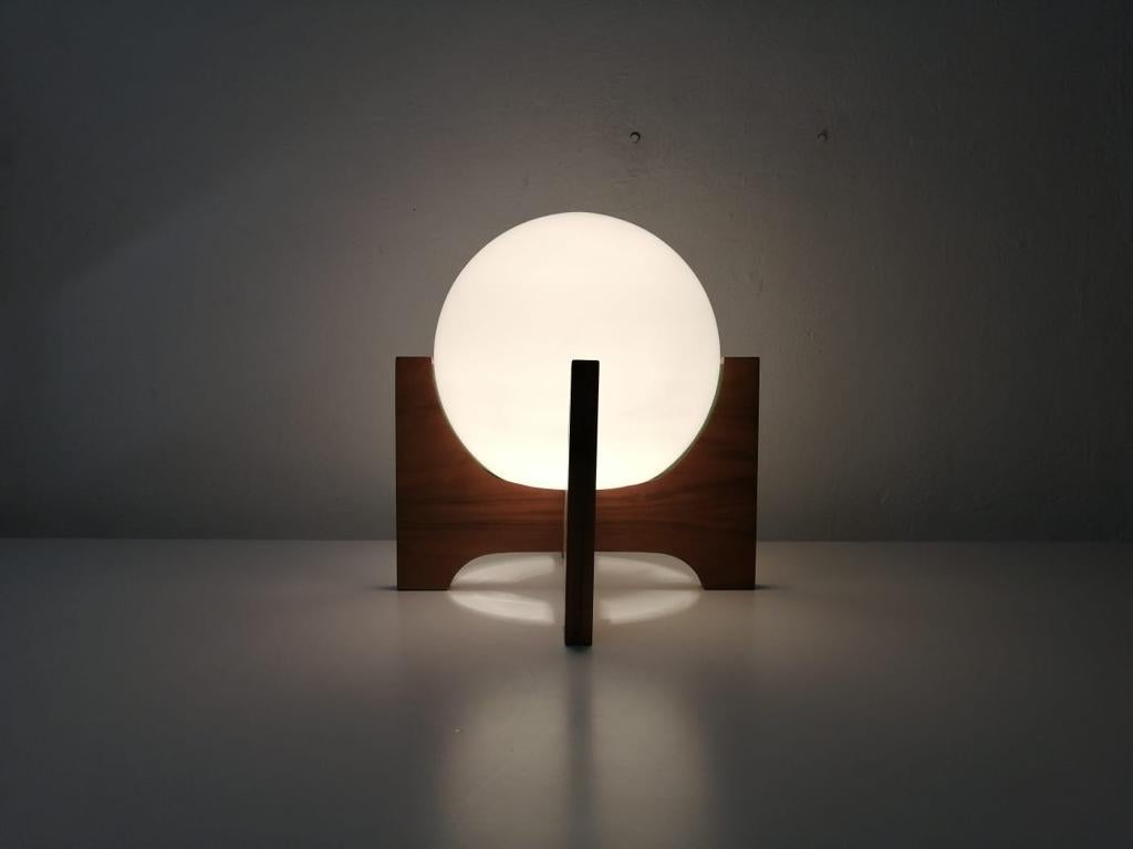 Late 20th Century Space Age Wood & Ball Opal Glass Table Lamp by Temde, 1970s Germany