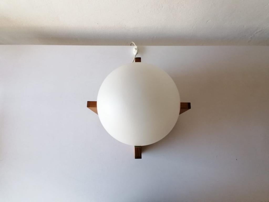 Space Age Wood & Ball Opal Glass Table Lamp by Temde, 1970s Germany 3