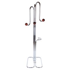 Space Age XL Coat Rack, Chrome Plated, Wooden Spheres, Italy, 1970s