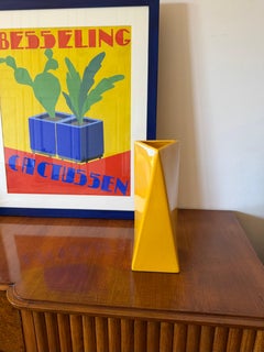 Space age yellow ceramic vase, Pietro Arosio, Parravicini Italy ca. 1960