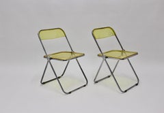 Space Age Yellow Lucite Plia Pair of Folding Chairs Giancarlo Piretti 1969 Italy