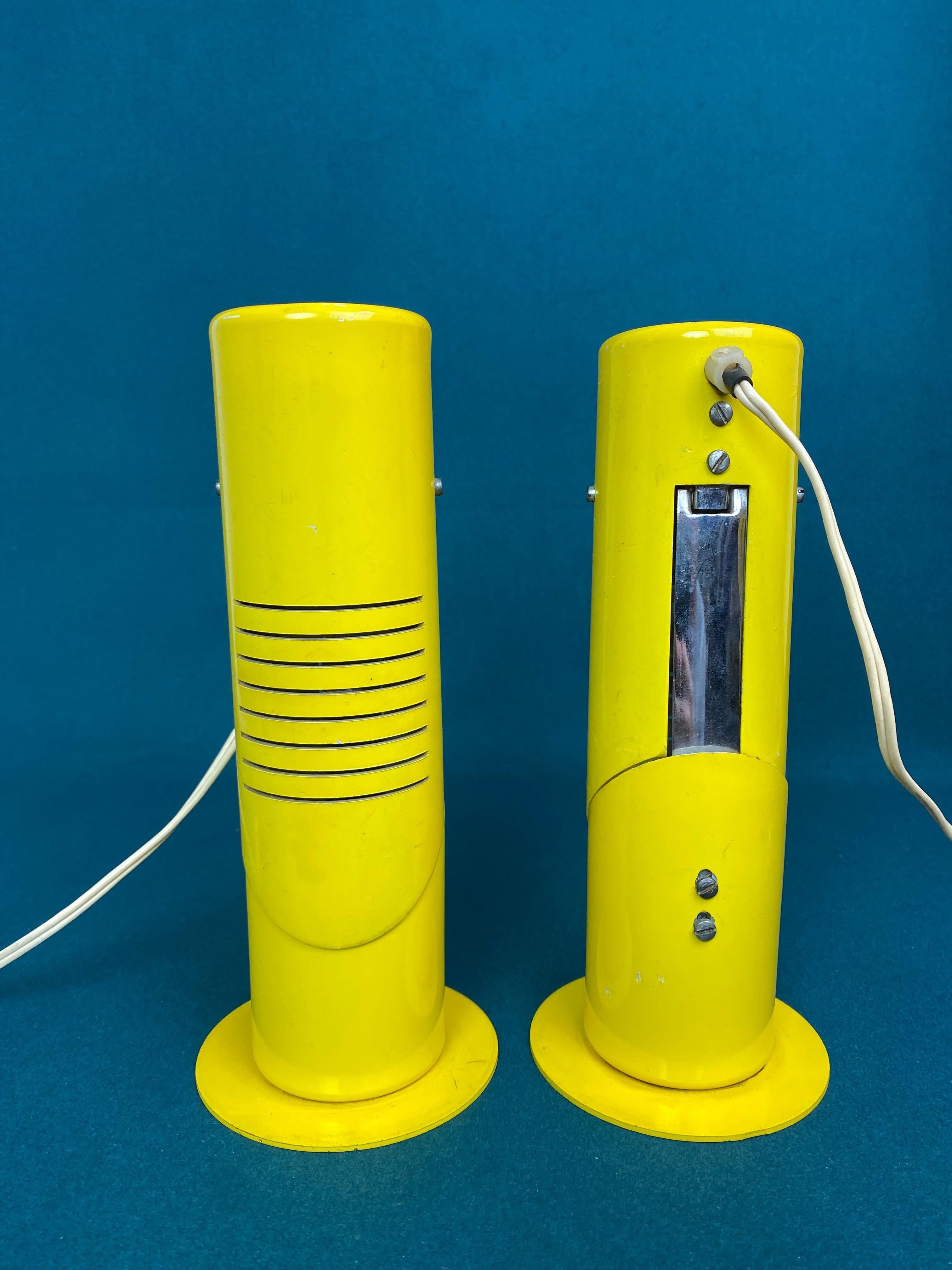 Mid-Century Modern Space age yellow Szarvasi bedside table lamps
