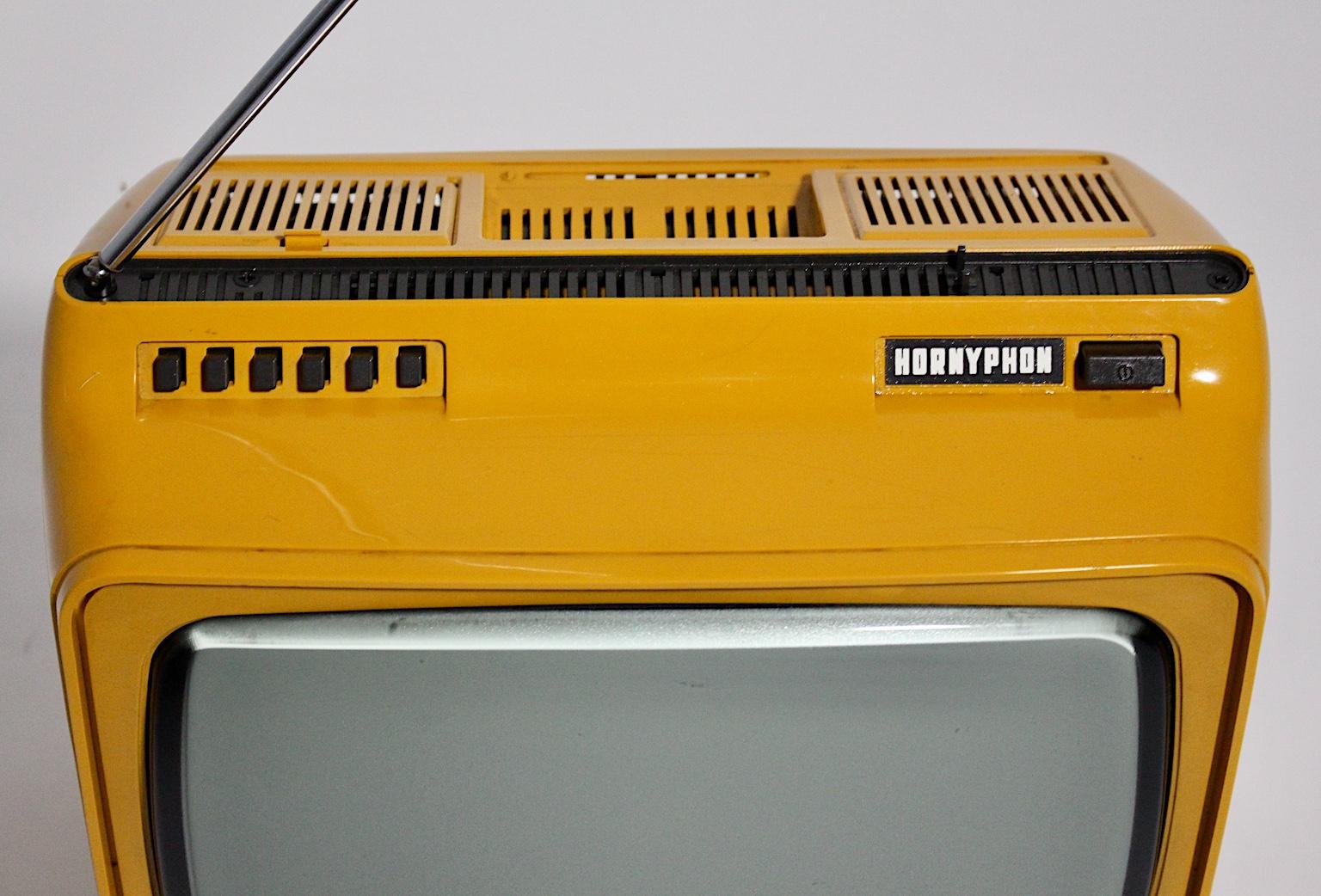 Space Age Yellow Vintage Plastic Television Hornyphon, 1970s, Austria In Good Condition For Sale In Vienna, AT