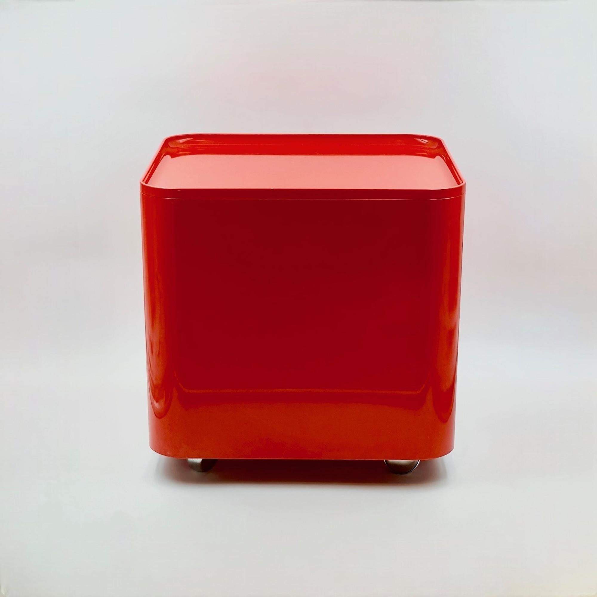 Plastic Space Age70s Red Table with Container DIME by Marcello Siard for Longato