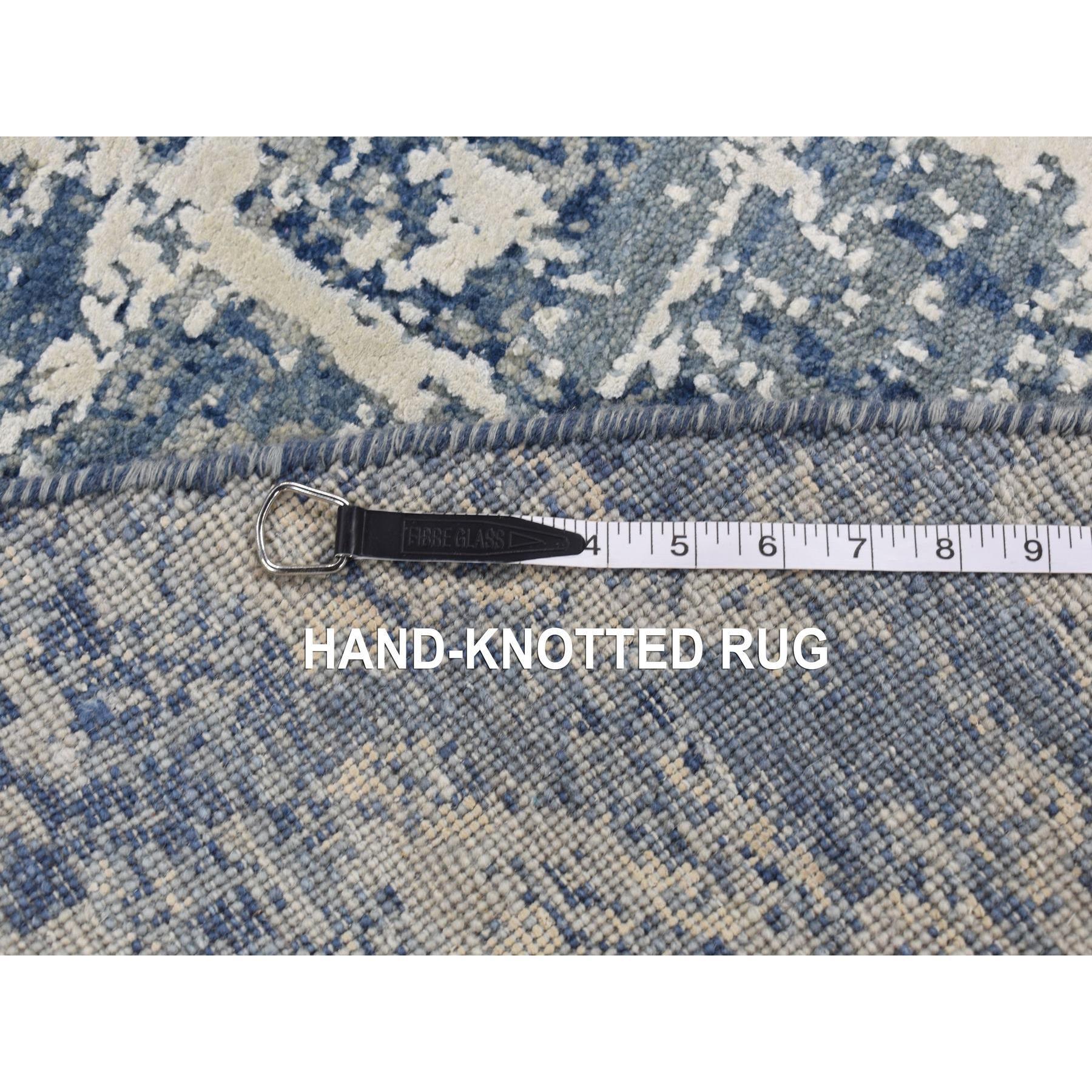 Soie Tapis oriental rond Cadet bleu abstrait en laine et soie noué à la main en vente