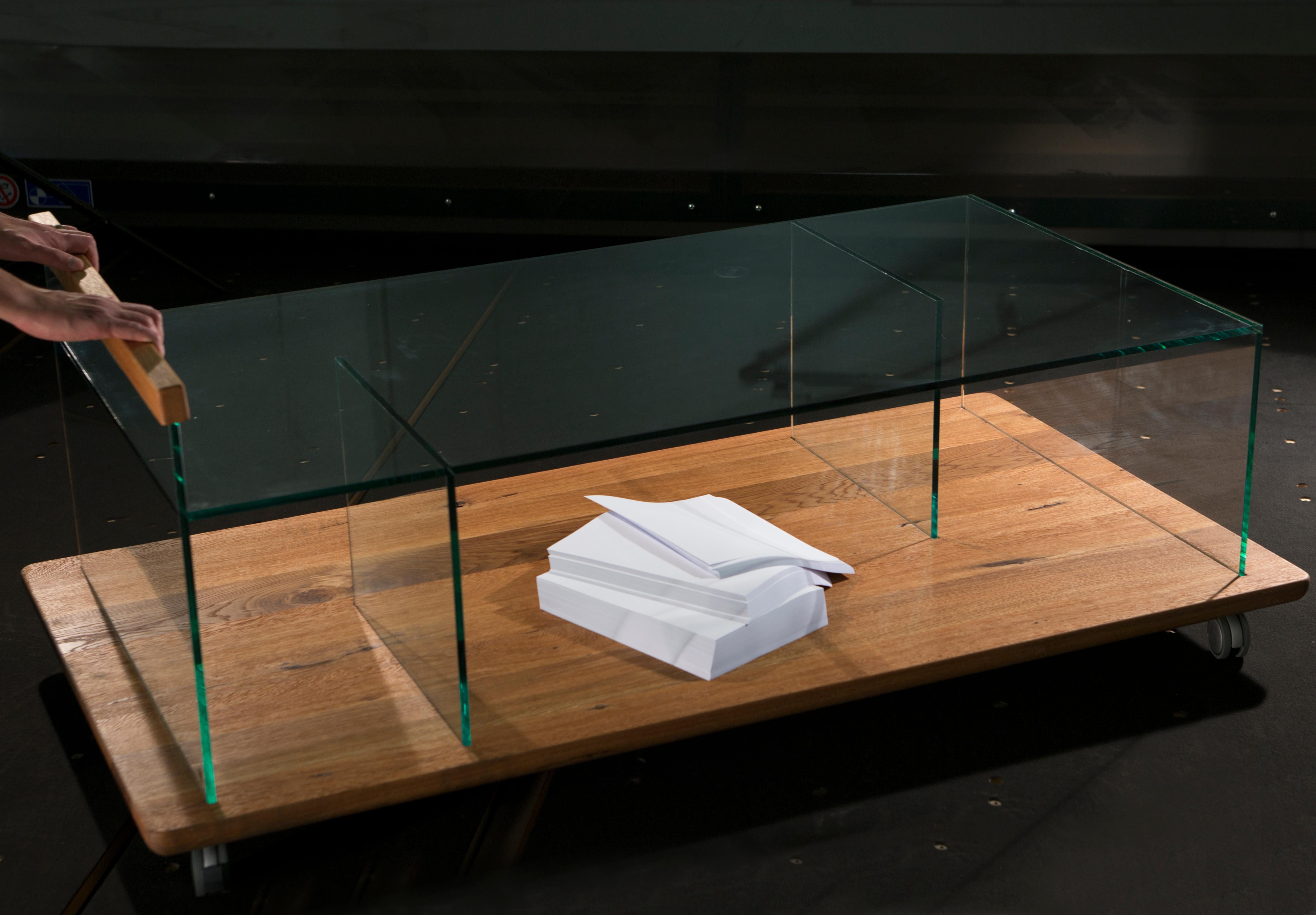 Space coffee table by Rectangle Studio
Dimensions: W 156 x D 80 x H 60 cm
Materials: Massive oak, natural wood oil, transparent tempered glass,
black wheel

Space coffee table re-interprets the gaps in your office home etc. Based on the concept