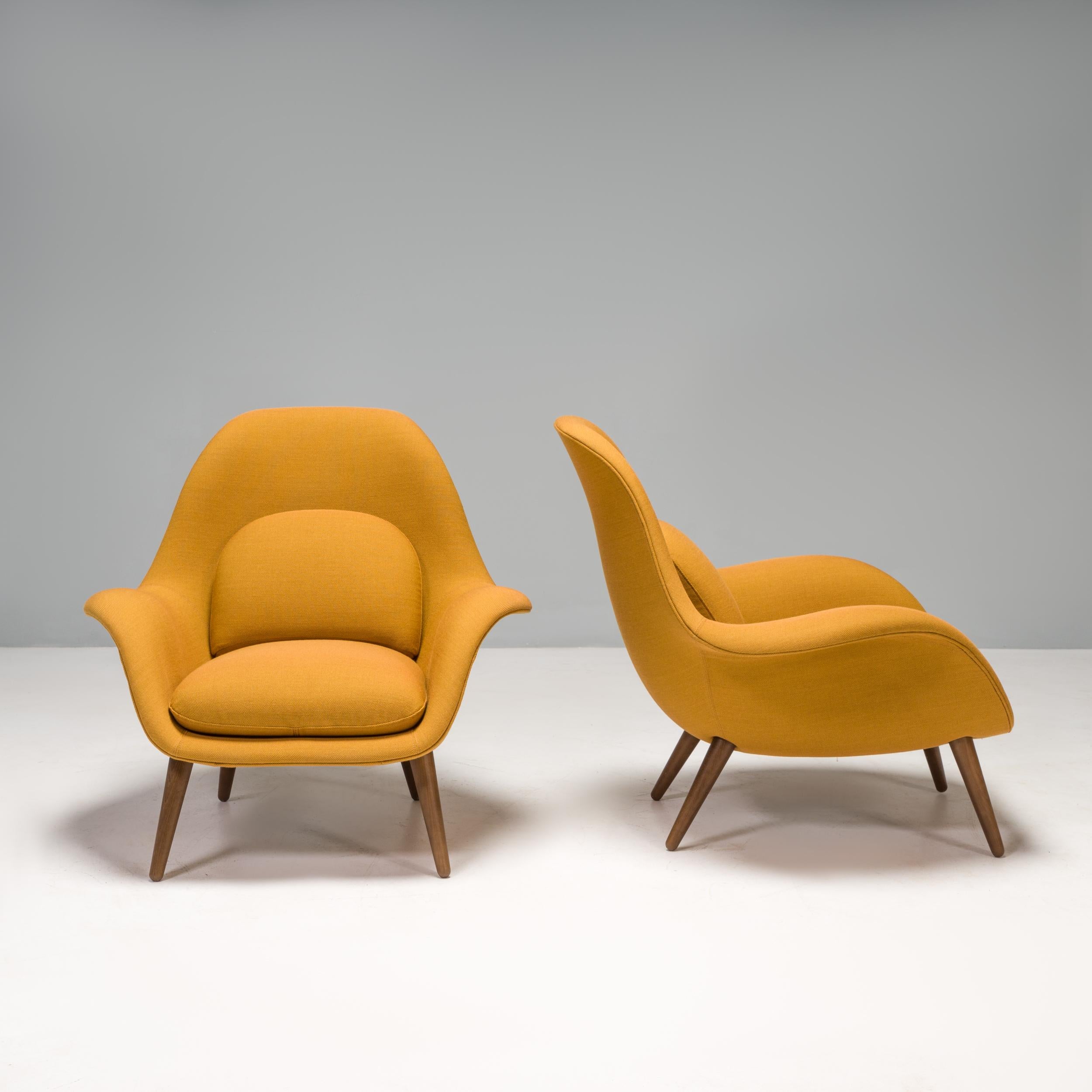 Scandinavian Modern Space Copenhagen for Fredericia Mustard Yellow Swoon Lounge Armchairs, Set of 2