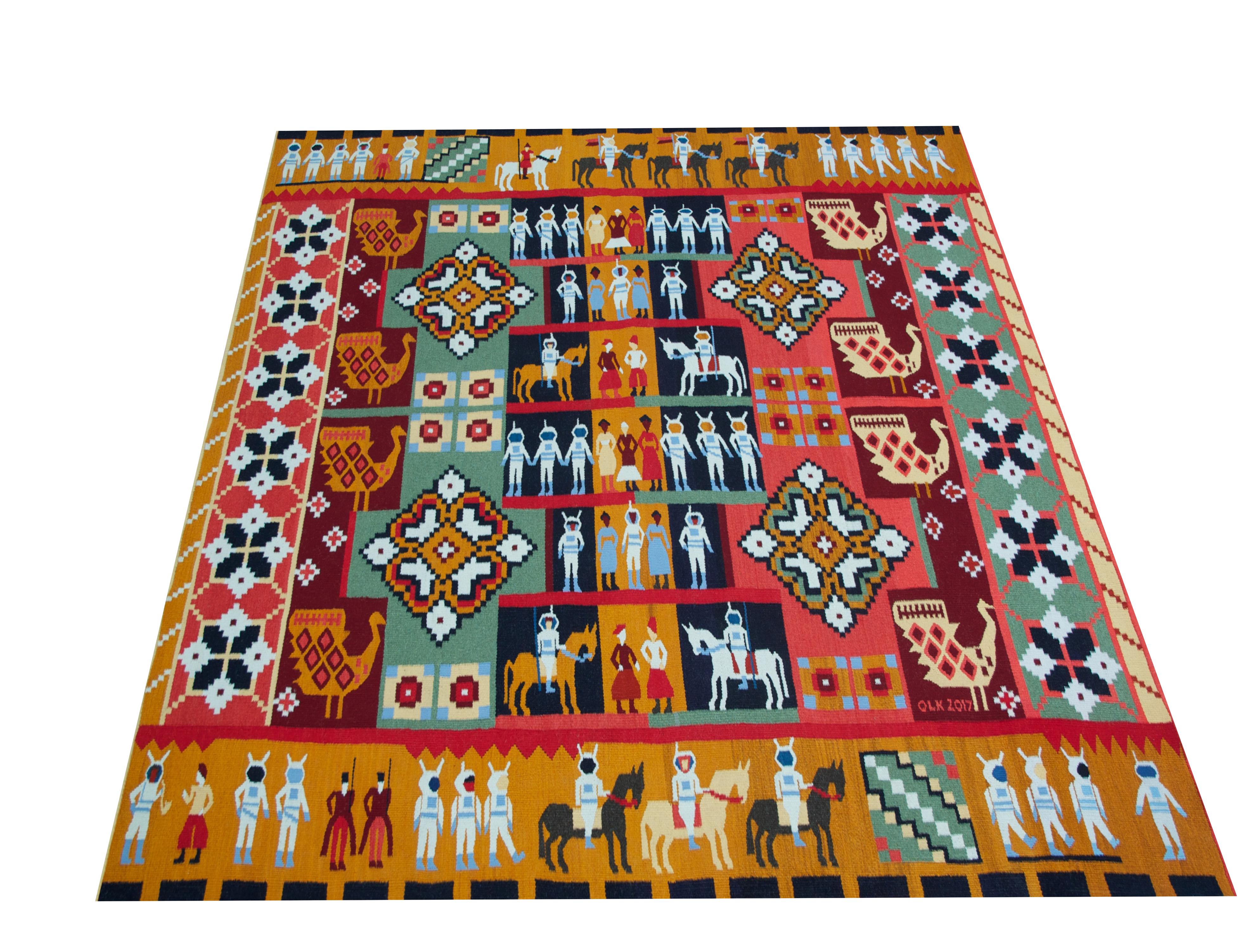 Modern Space Cossacks, Hand-Knotted Wool Rug by OLK Manufactory For Sale
