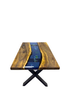 Custom Clear Epoxy Resin Dining Table with Walnut Wood, X Base, Turkey