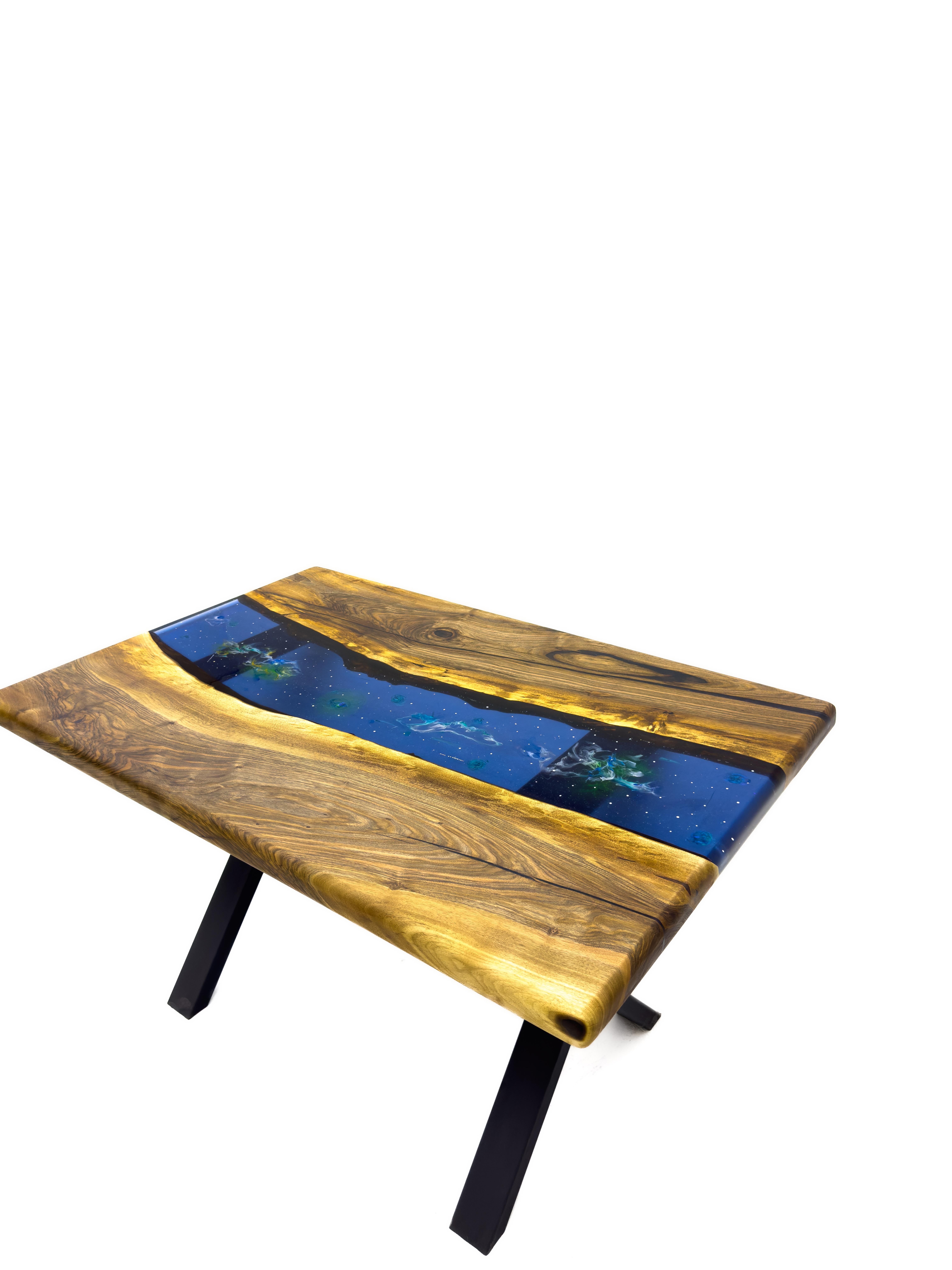 Brushed Space Design Epoxy Resin Dining Table X Base For Sale