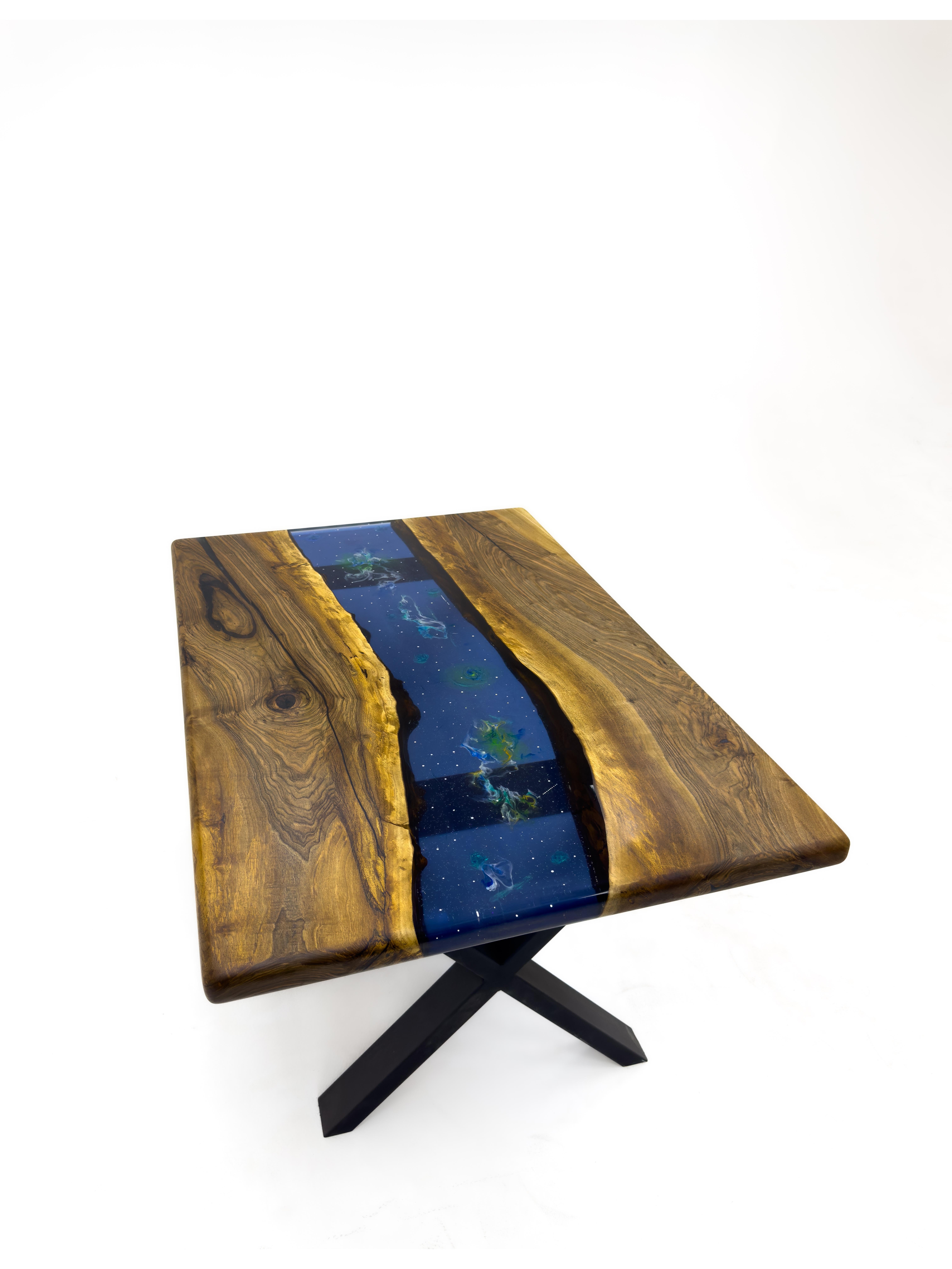 Contemporary Space Design Epoxy Resin Dining Table X Base For Sale