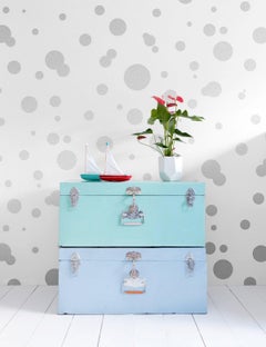 Space Dots Designer Wallpaper in Glimmer 'Metallic Silver on White'