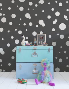 Space Dots Designer Wallpaper in Thunder 'Metallic Silver on Charcoal'