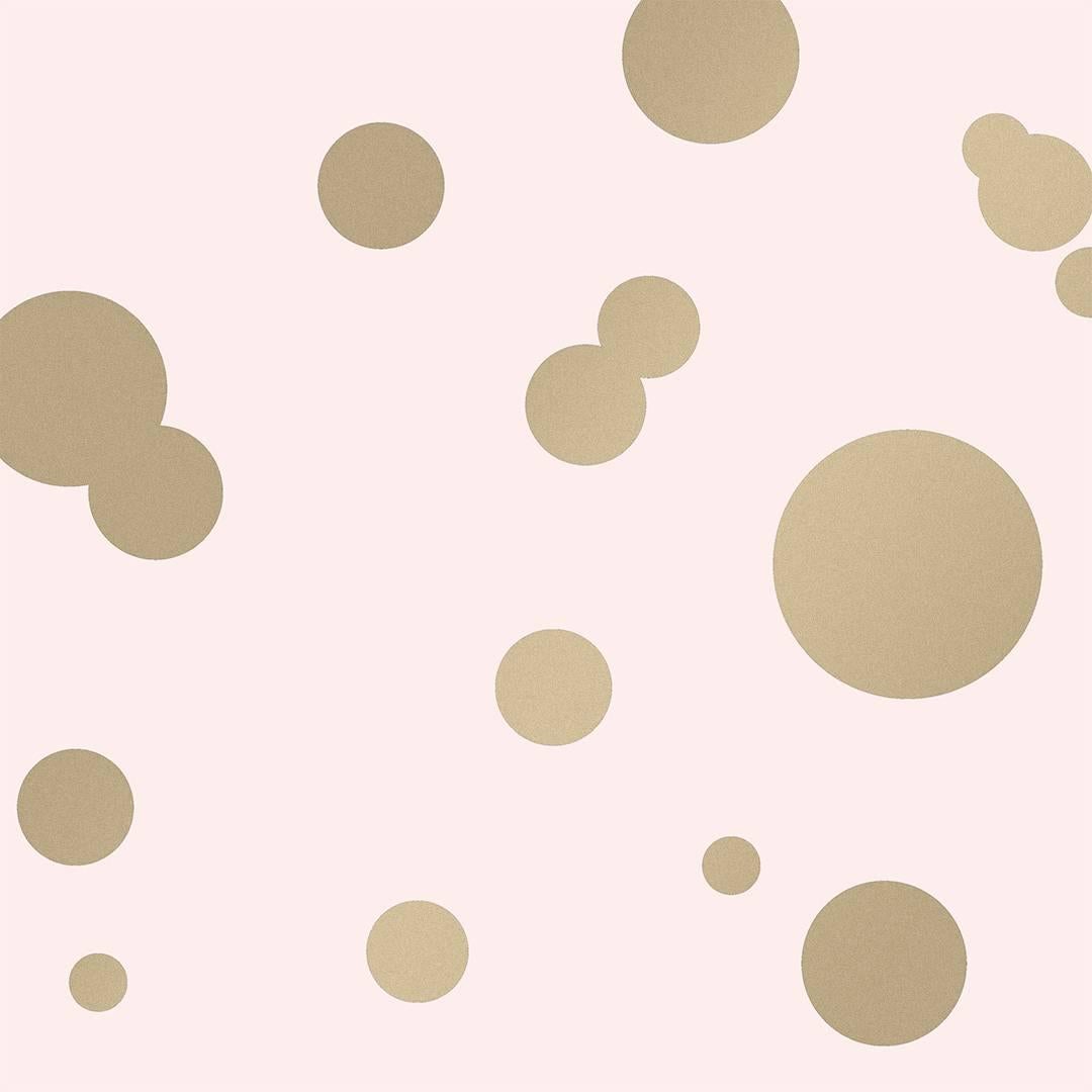 Space Dots Designer Wallpaper in Bijoux 'Metallic Gold on Blush' For Sale