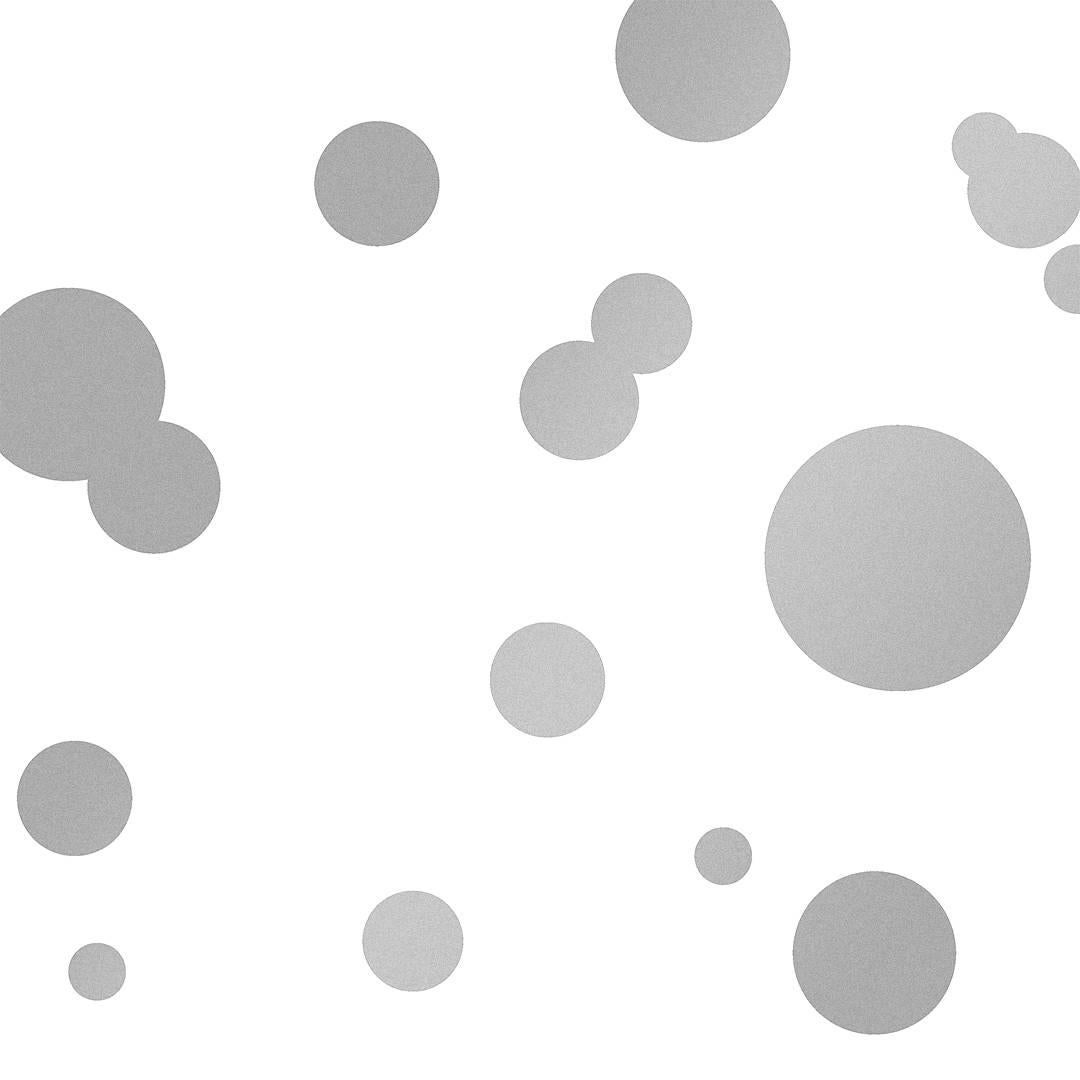 Papier peint de créateur Space Dots à pois scintillants « Argent métallique sur blanc »