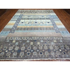 Space Gray Afghan Kashkuli Gabbeh Design Soft Wool Hand Knotted Rug 10' x 13'8"