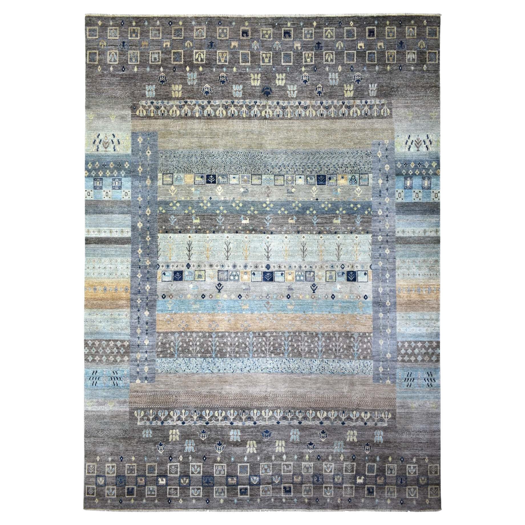 Space Gray Afghan Kashkuli Gabbeh Design Soft Wool Hand Knotted Rug 10' x 13'8"