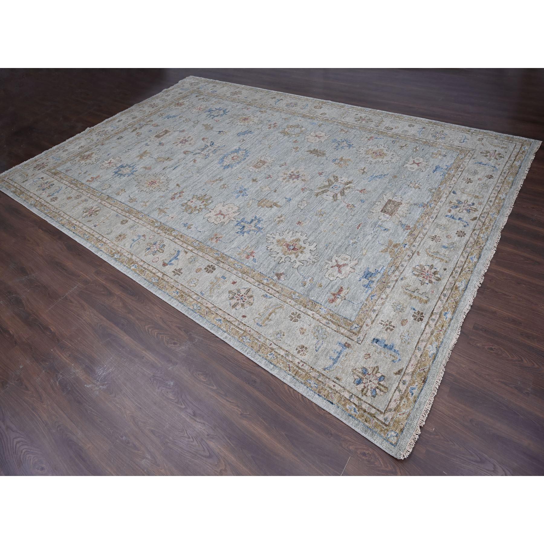 Indien Tapis surdimensionné en laine douce gris espace noué à la main Oushak Design 12'0