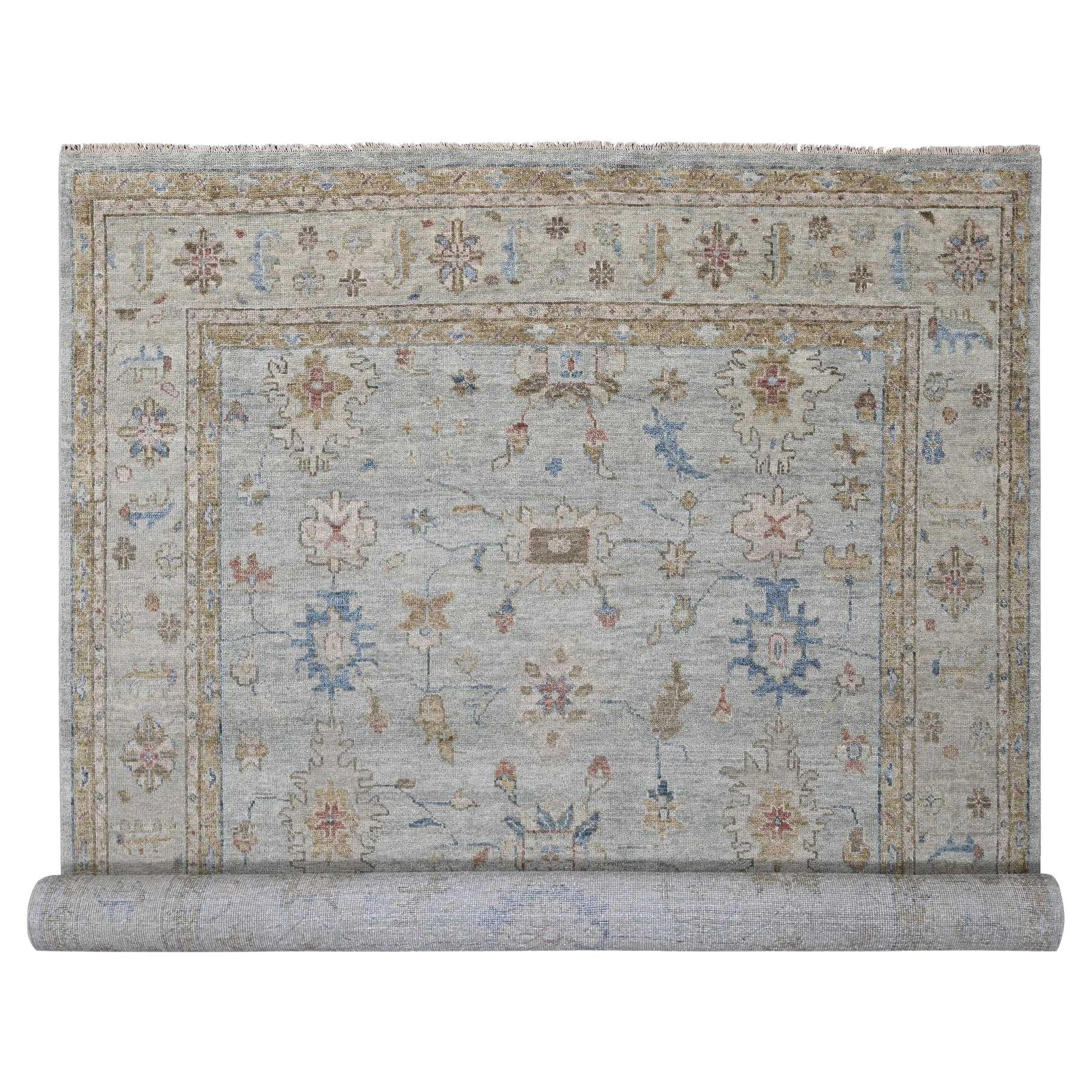 Space Gray Hand Knotted Oushak Design Soft Wool Oversized Rug 12'0" x 17'9"
