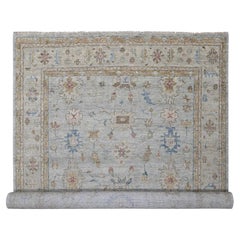 Space Gray Hand Knotted Oushak Design Soft Wool Oversized Rug 12'0" x 17'9"