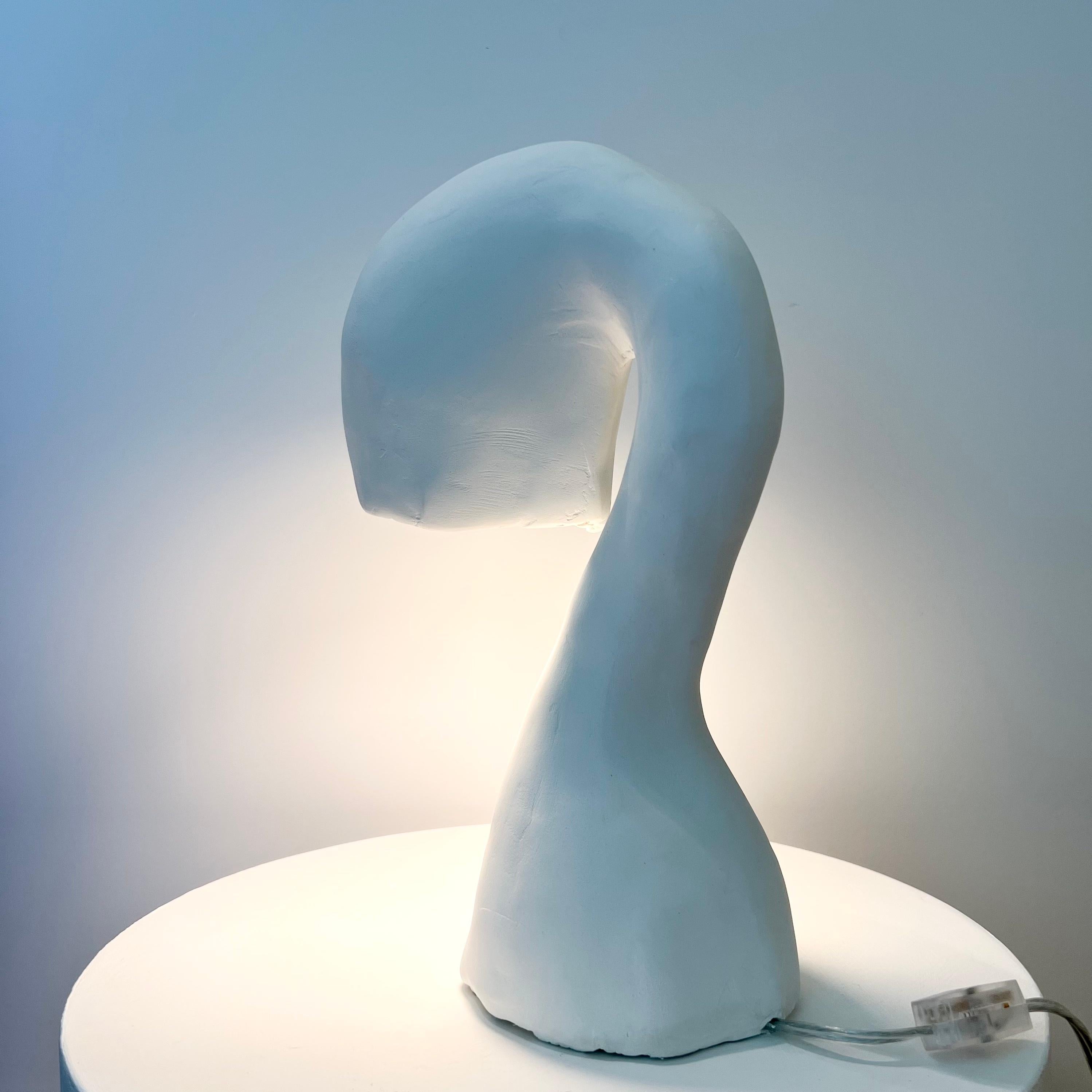 Post-Modern Space Invader Line by Studio Chora, Table Lamp, White Limestone, In Stock For Sale
