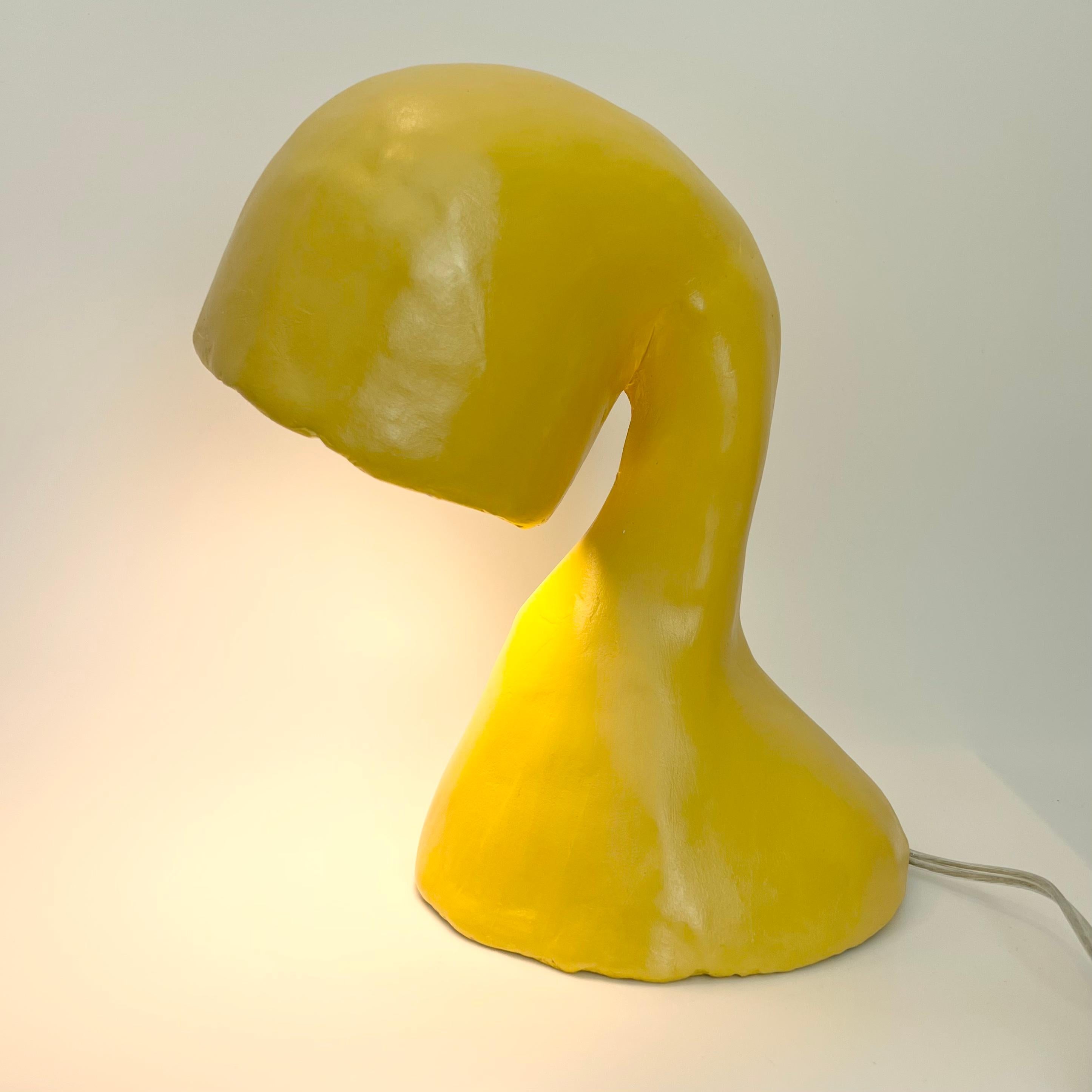 Plaster Space Invader Line by Studio Chora, Table Lamp, Yellow Lacquer, Made-To-Order For Sale